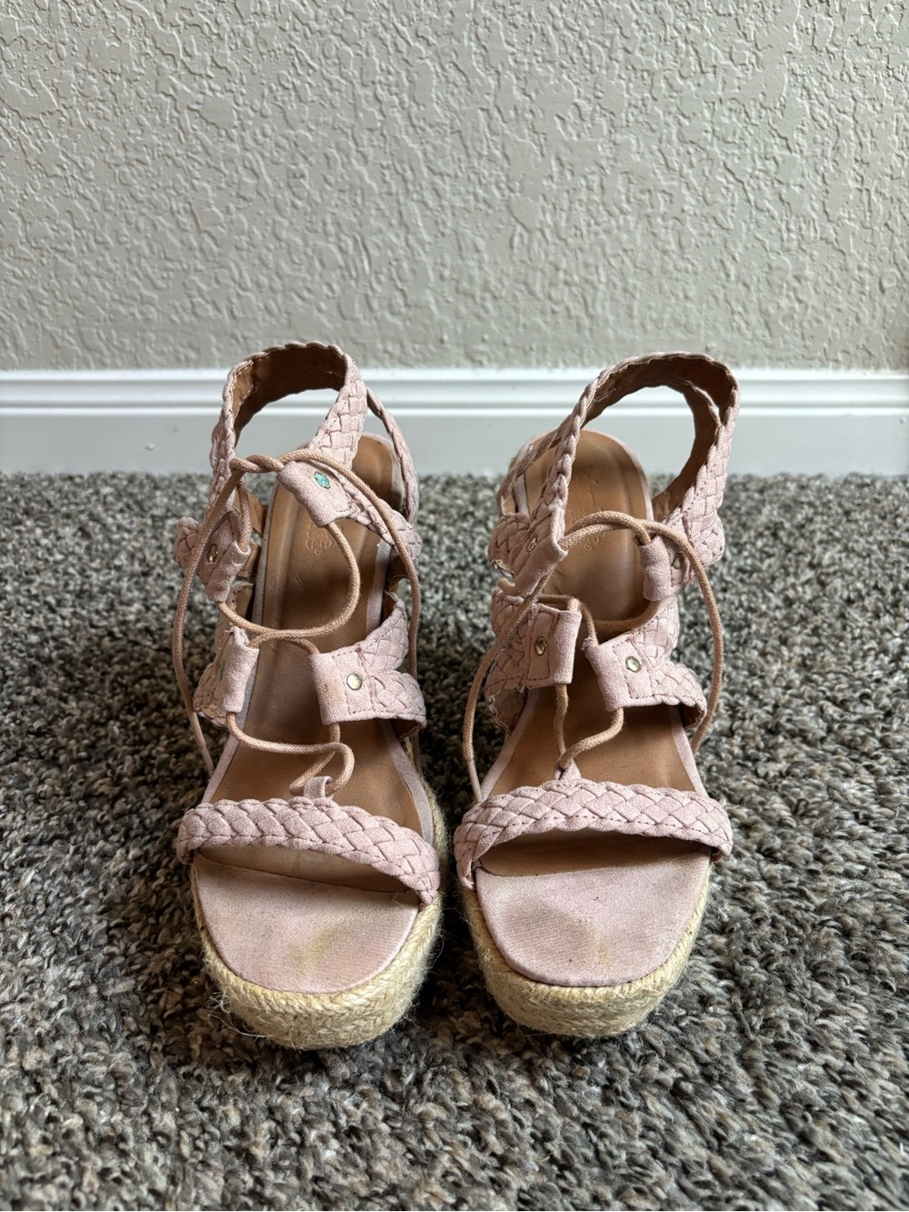 Charlotte Russe Pink Braided Espadrille Wedge Sandals